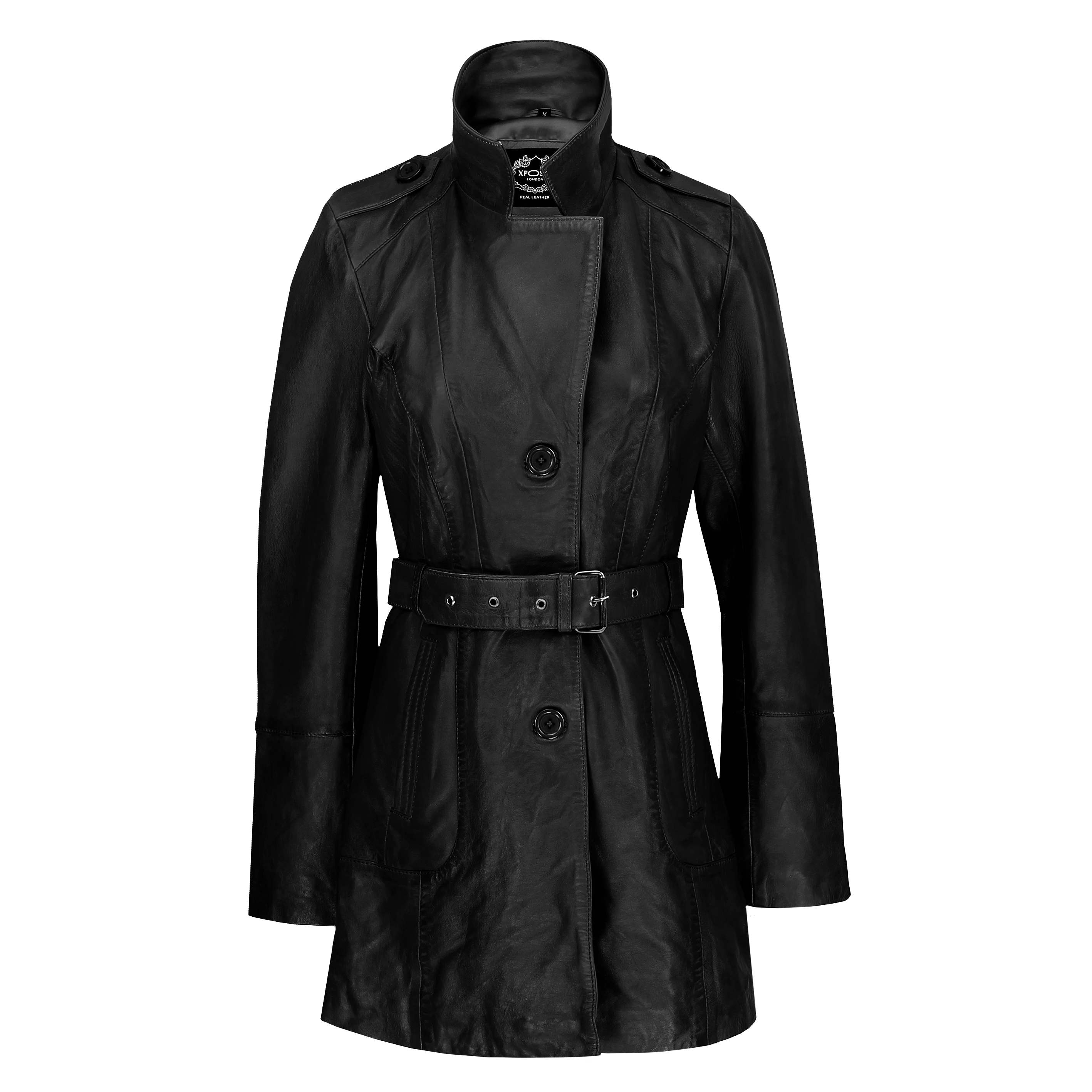 Black leather trench coat womens sale uk